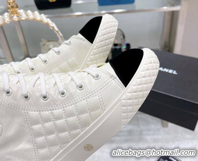 Top Quality Chanel Leather High-Top Sneakers 111715 White