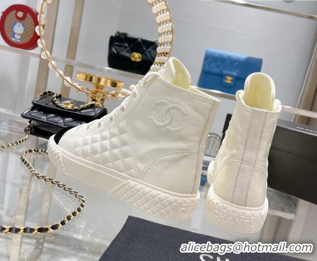 Top Quality Chanel Leather High-Top Sneakers 111715 White