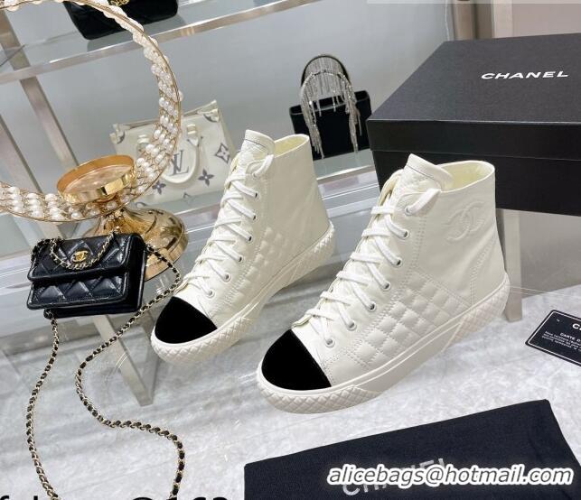 Top Quality Chanel Leather High-Top Sneakers 111715 White