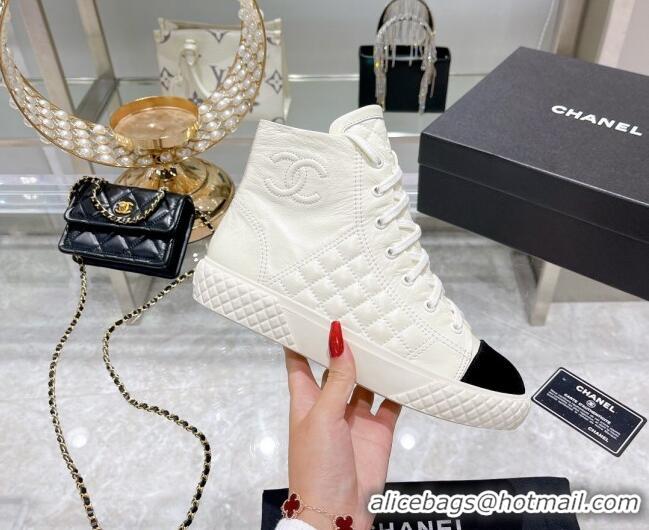 Top Quality Chanel Leather High-Top Sneakers 111715 White