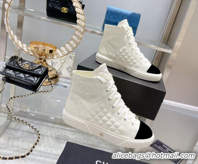 Top Quality Chanel Leather High-Top Sneakers 111715 White