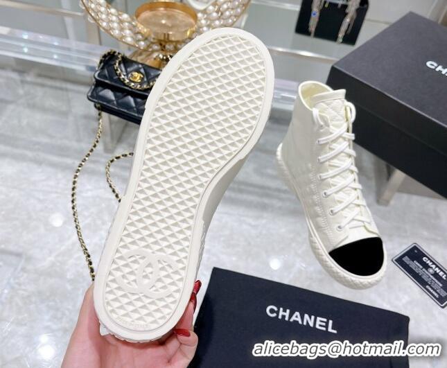 Top Quality Chanel Leather High-Top Sneakers 111715 White