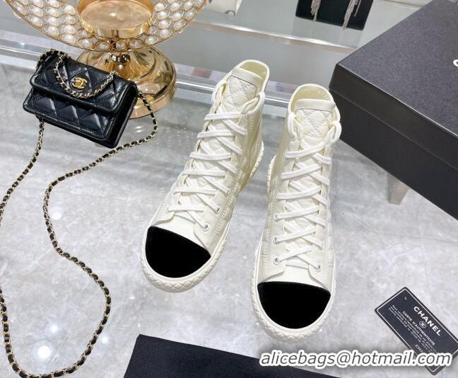 Top Quality Chanel Leather High-Top Sneakers 111715 White