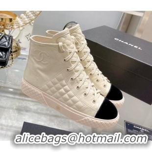 Perfect Chanel Leather High-Top Sneakers 111717 Beige