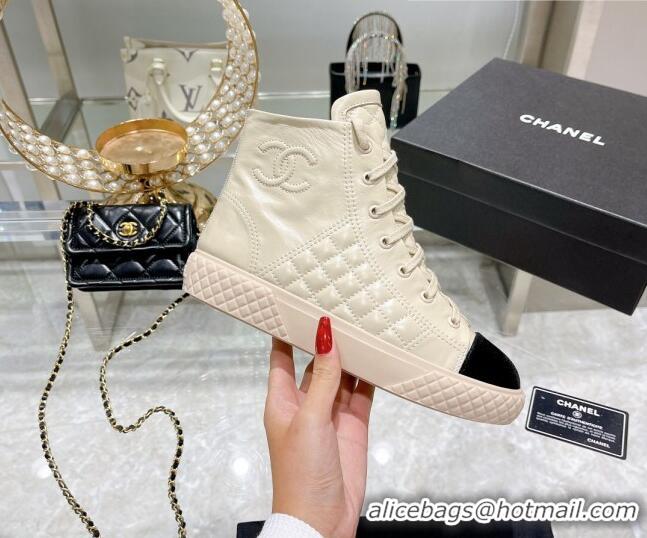 Perfect Chanel Leather High-Top Sneakers 111717 Beige