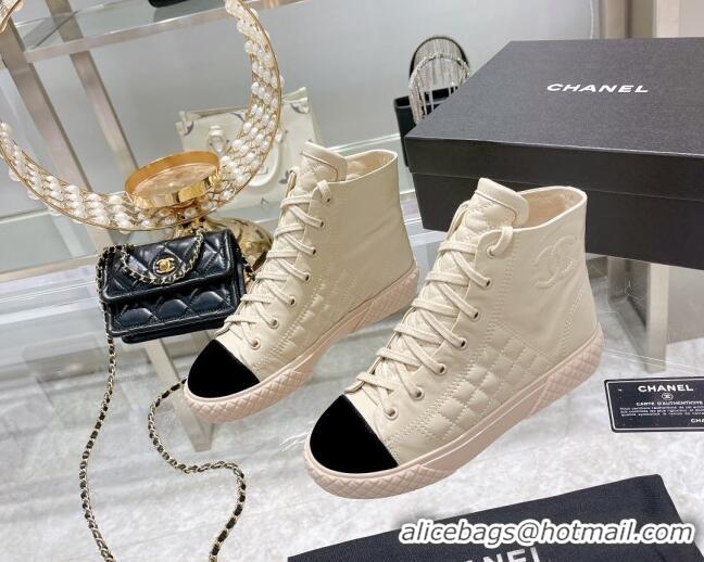 Perfect Chanel Leather High-Top Sneakers 111717 Beige