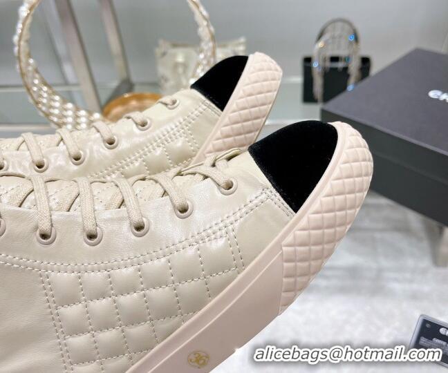 Perfect Chanel Leather High-Top Sneakers 111717 Beige