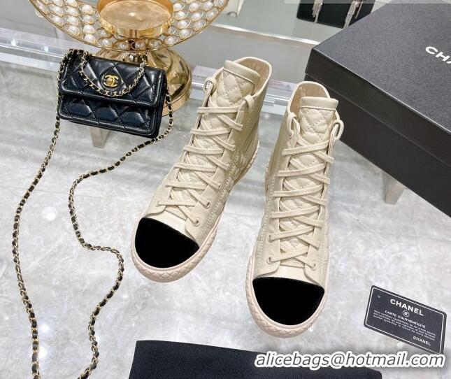 Perfect Chanel Leather High-Top Sneakers 111717 Beige