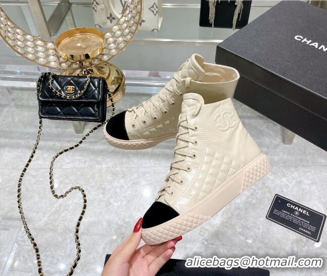 Perfect Chanel Leather High-Top Sneakers 111717 Beige