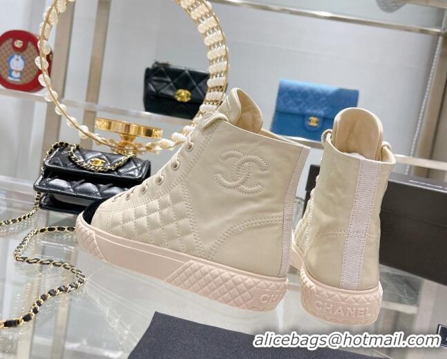 Perfect Chanel Leather High-Top Sneakers 111717 Beige