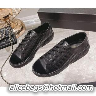 Top Quality Chanel Leather Low-Top Sneakers 111718 Black