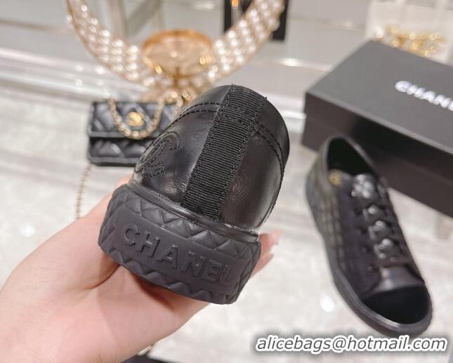 Top Quality Chanel Leather Low-Top Sneakers 111718 Black