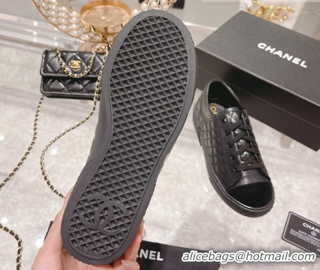 Top Quality Chanel Leather Low-Top Sneakers 111718 Black