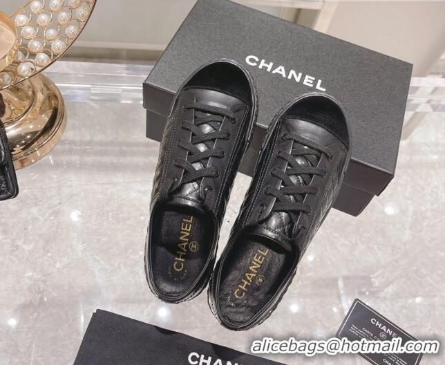 Top Quality Chanel Leather Low-Top Sneakers 111718 Black