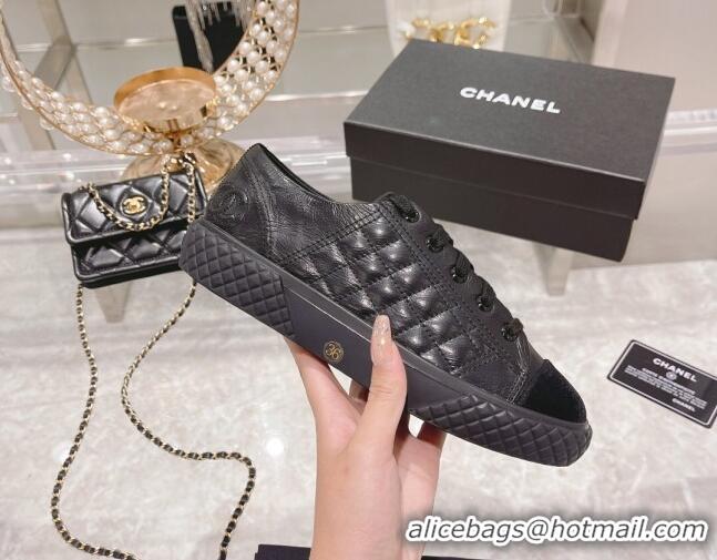 Top Quality Chanel Leather Low-Top Sneakers 111718 Black