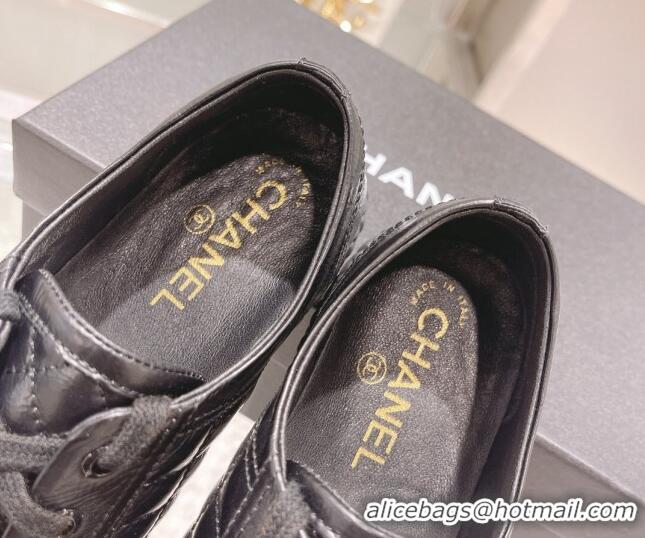 Top Quality Chanel Leather Low-Top Sneakers 111718 Black