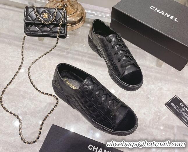 Top Quality Chanel Leather Low-Top Sneakers 111718 Black