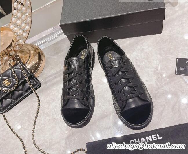 Top Quality Chanel Leather Low-Top Sneakers 111718 Black