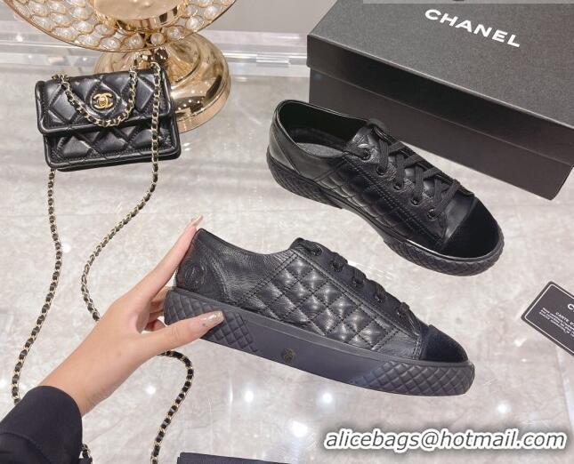 Top Quality Chanel Leather Low-Top Sneakers 111718 Black