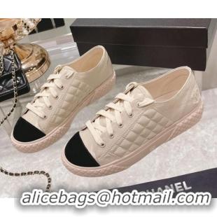 Good Quality Chanel Leather Low-Top Sneakers 111718 Beige