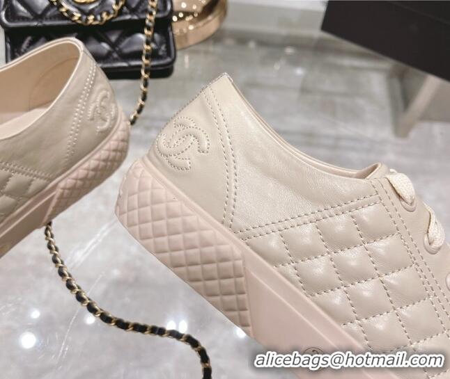 Good Quality Chanel Leather Low-Top Sneakers 111718 Beige