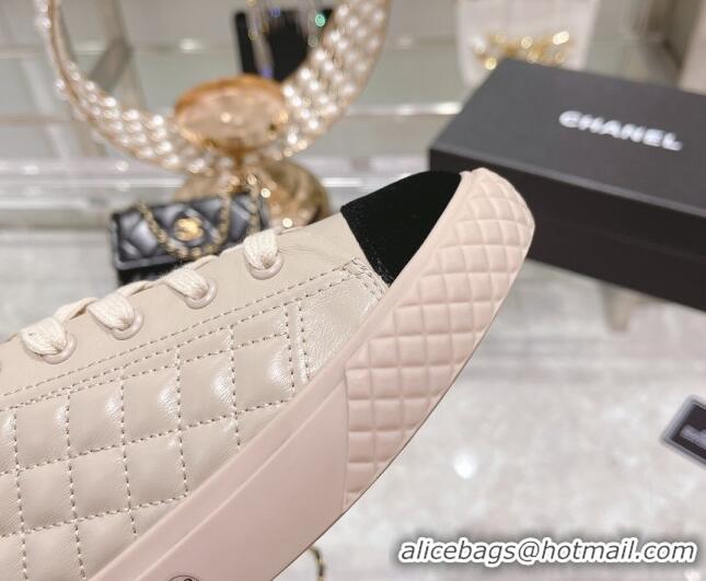 Good Quality Chanel Leather Low-Top Sneakers 111718 Beige