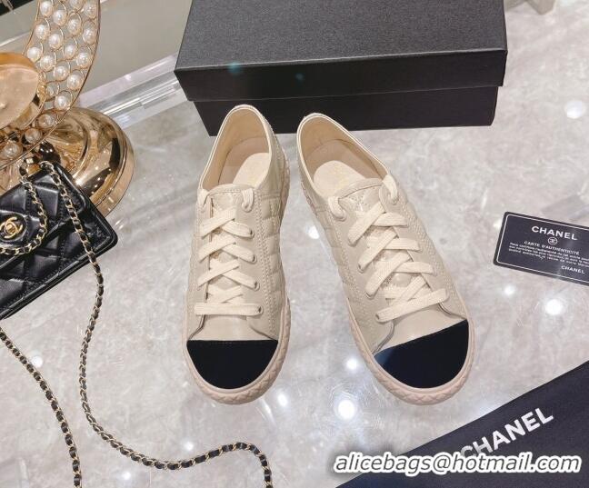 Good Quality Chanel Leather Low-Top Sneakers 111718 Beige