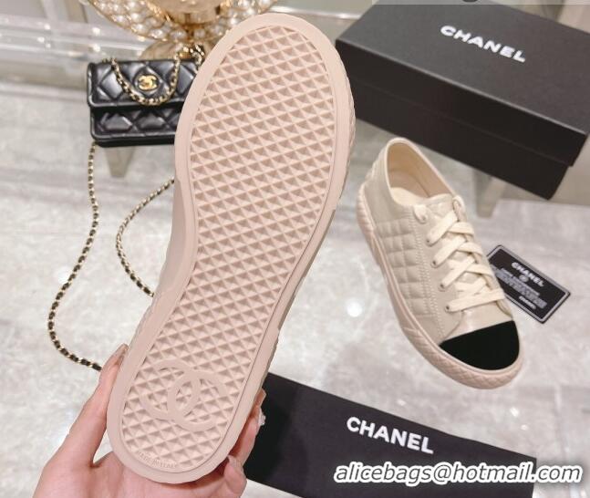 Good Quality Chanel Leather Low-Top Sneakers 111718 Beige