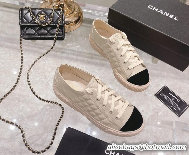 Good Quality Chanel Leather Low-Top Sneakers 111718 Beige