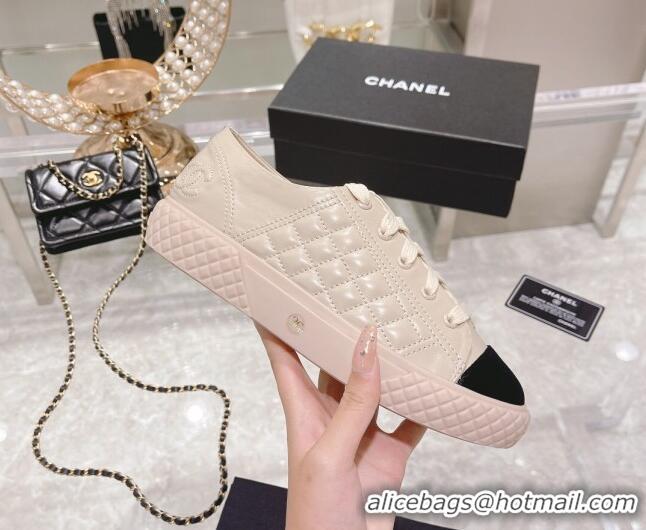 Good Quality Chanel Leather Low-Top Sneakers 111718 Beige