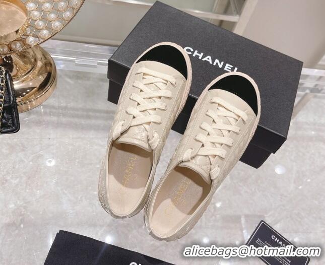 Good Quality Chanel Leather Low-Top Sneakers 111718 Beige