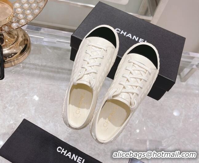 Super Quality Chanel Leather Low-Top Sneakers 111718 White