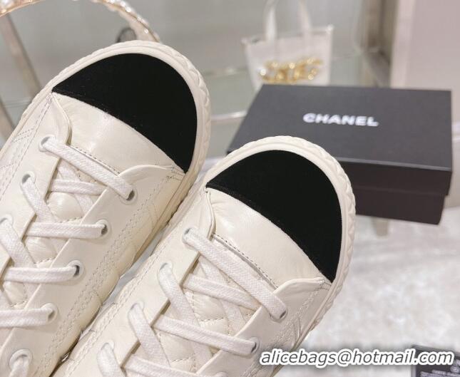 Super Quality Chanel Leather Low-Top Sneakers 111718 White