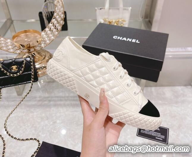 Super Quality Chanel Leather Low-Top Sneakers 111718 White