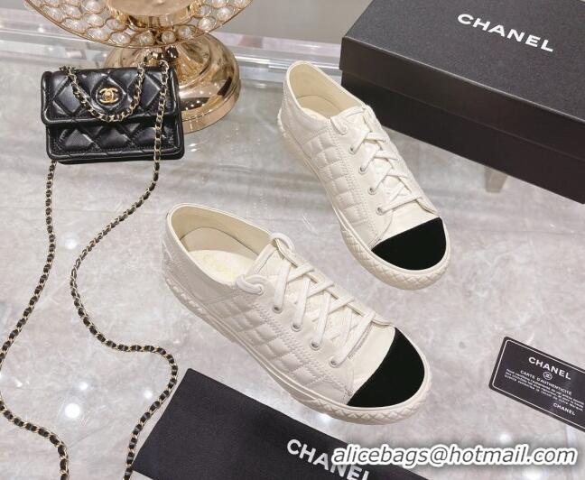 Super Quality Chanel Leather Low-Top Sneakers 111718 White