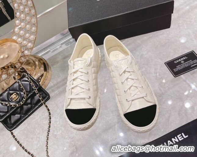 Super Quality Chanel Leather Low-Top Sneakers 111718 White