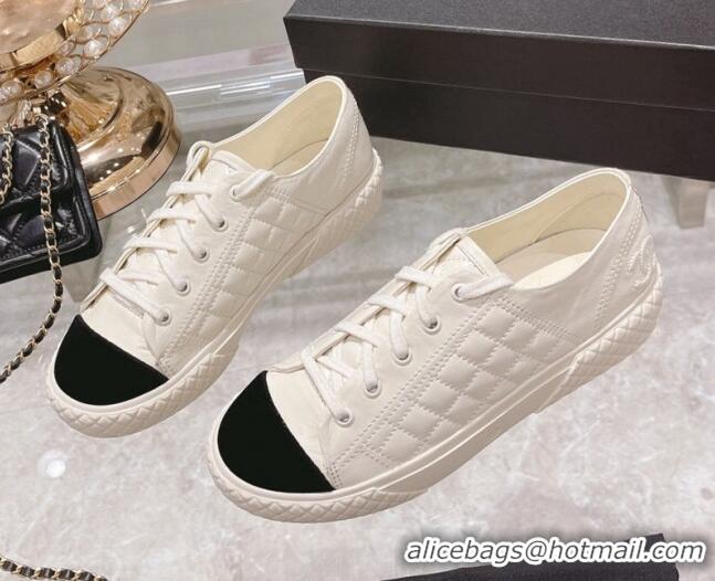 Super Quality Chanel Leather Low-Top Sneakers 111718 White