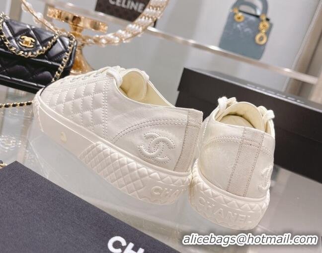 Super Quality Chanel Leather Low-Top Sneakers 111718 White