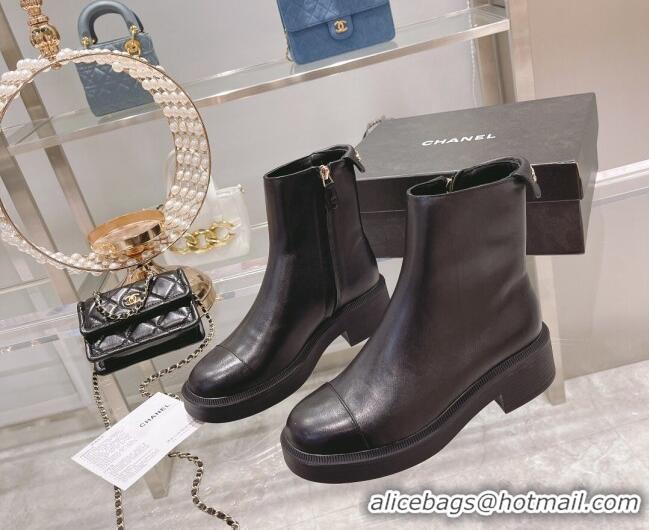 Good Quality Chanel Calfskin Logo Back Ankle Boots 111721 Black