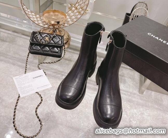 Good Quality Chanel Calfskin Logo Back Ankle Boots 111721 Black