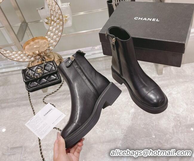 Good Quality Chanel Calfskin Logo Back Ankle Boots 111721 Black