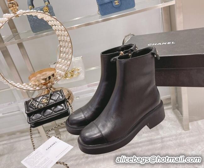 Good Quality Chanel Calfskin Logo Back Ankle Boots 111721 Black