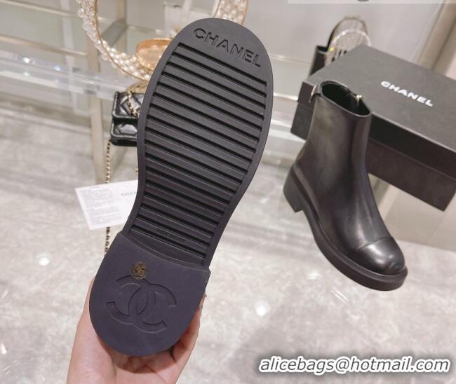 Good Quality Chanel Calfskin Logo Back Ankle Boots 111721 Black