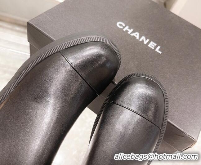 Good Quality Chanel Calfskin Logo Back Ankle Boots 111721 Black