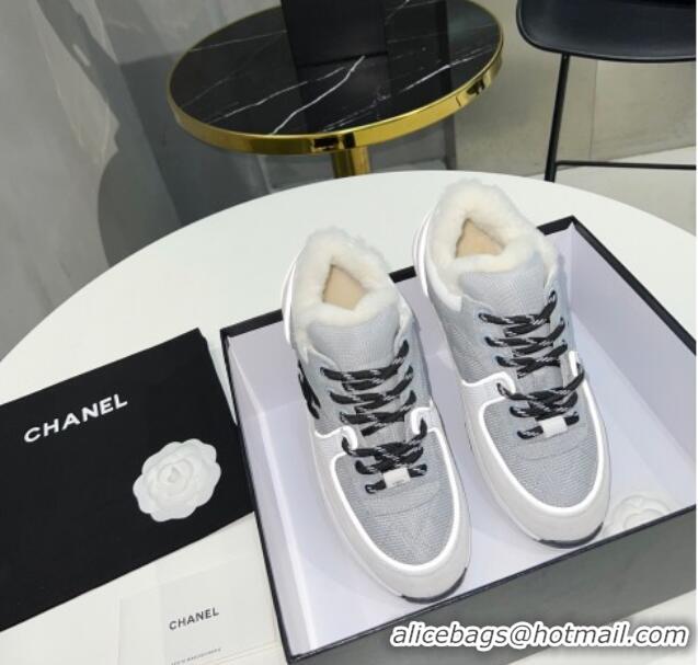 Unique Grade Chanel Suede & Mesh Wool Sneakers G38299 Light Gray