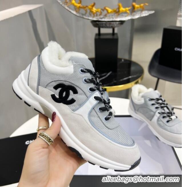 Unique Grade Chanel Suede & Mesh Wool Sneakers G38299 Light Gray