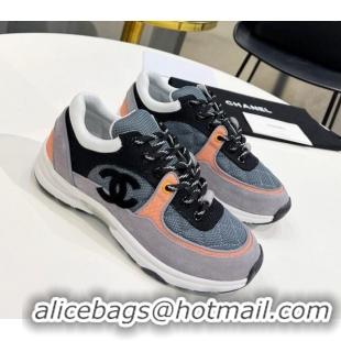 Best Luxury Chanel Suede & Mesh Wool Sneakers G38299 Gray/Orange