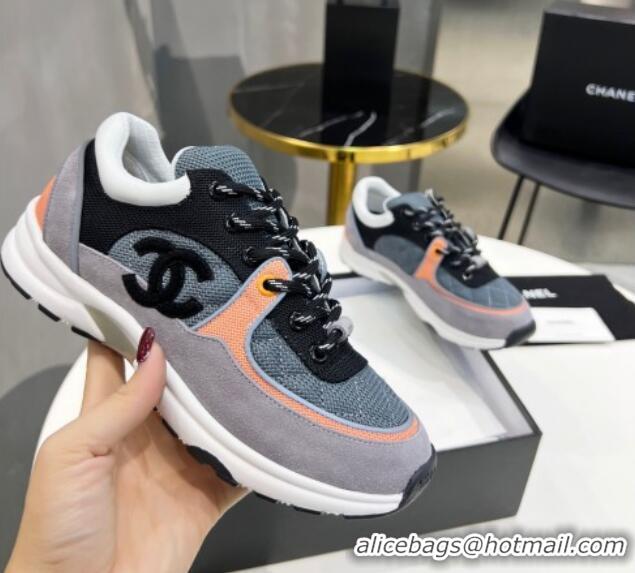 Best Luxury Chanel Suede & Mesh Wool Sneakers G38299 Gray/Orange