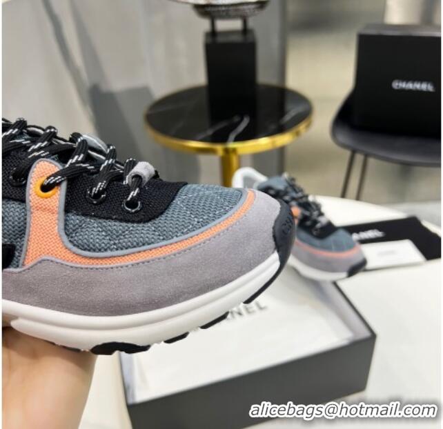 Best Luxury Chanel Suede & Mesh Wool Sneakers G38299 Gray/Orange