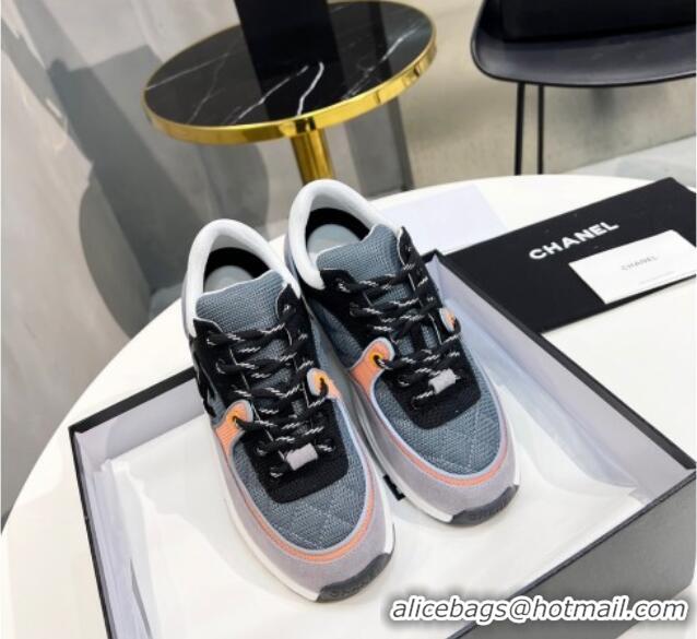 Best Luxury Chanel Suede & Mesh Wool Sneakers G38299 Gray/Orange